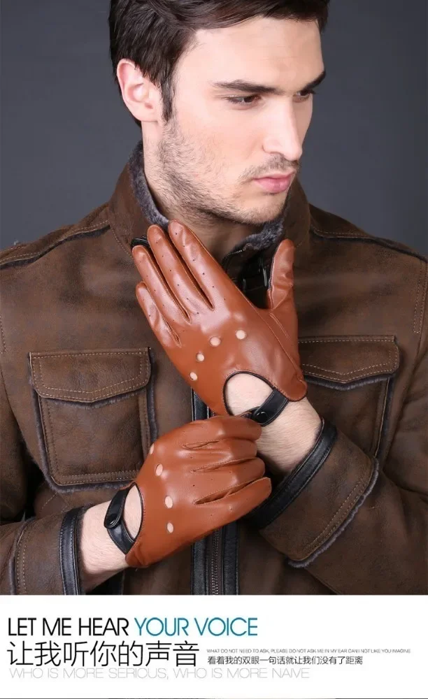 New Arrival Mens Gloves Goatskin Leather Riding Driving Gloves Full Finger Non unlined Slip Mitten For Male Real Leather Gloves