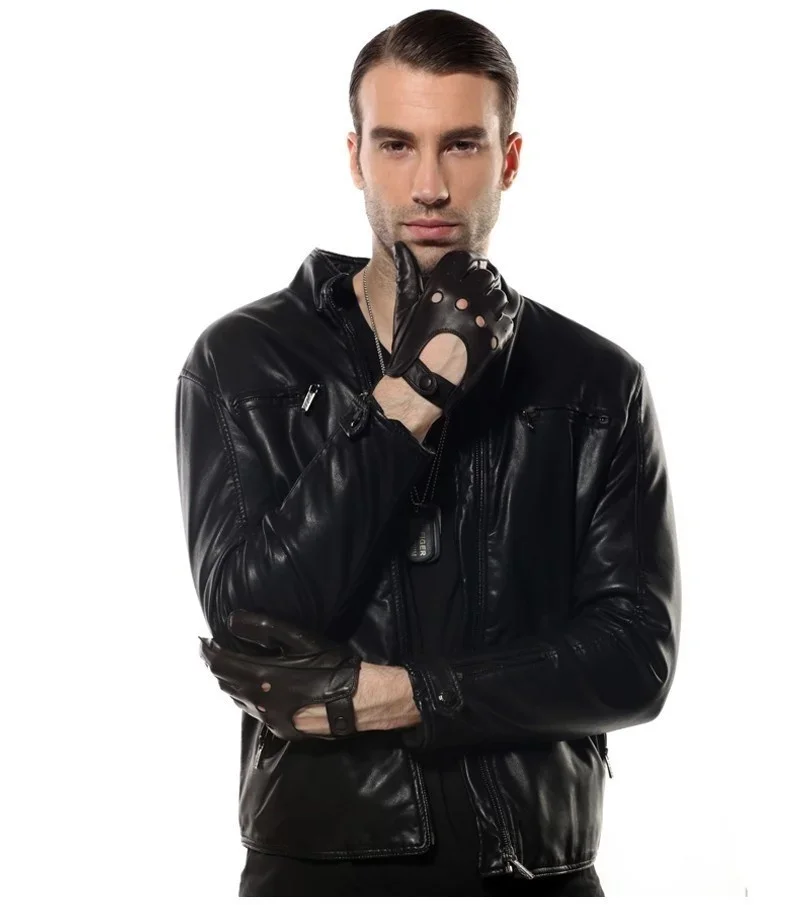 New Arrival Mens Gloves Goatskin Leather Riding Driving Gloves Full Finger Non unlined Slip Mitten For Male Real Leather Gloves
