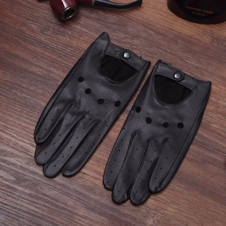 New Arrival Mens Gloves Goatskin Leather Riding Driving Gloves Full Finger Non unlined Slip Mitten For Male Real Leather Gloves