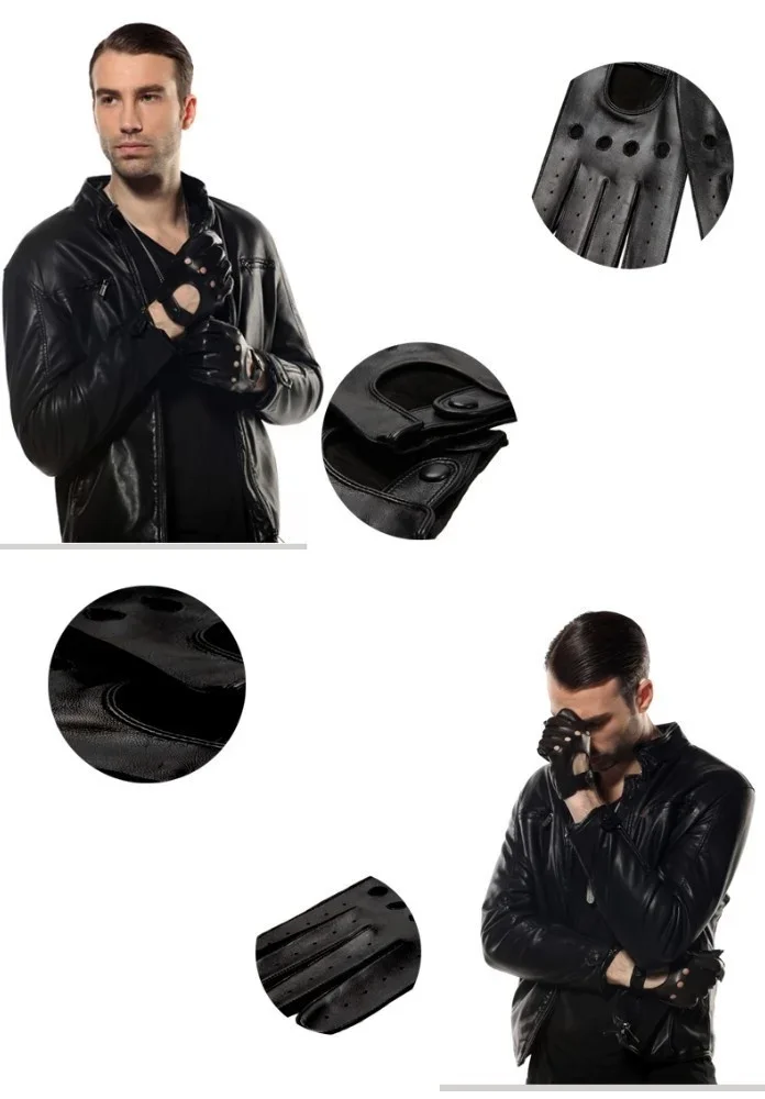 New Arrival Mens Gloves Goatskin Leather Riding Driving Gloves Full Finger Non unlined Slip Mitten For Male Real Leather Gloves