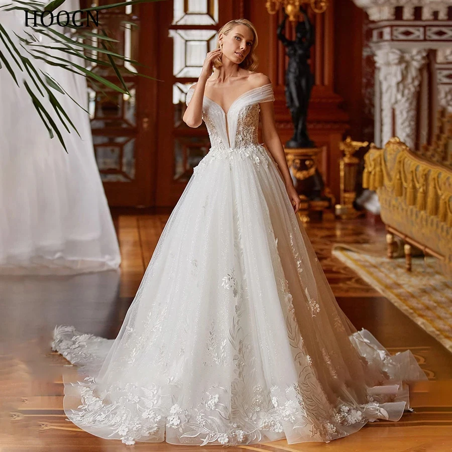 HERBURN Trendy Pleated Wedding Dresses New Arrival Appliques A-line Lace up Sleeveless Robe De Soiree De Mariage Customized