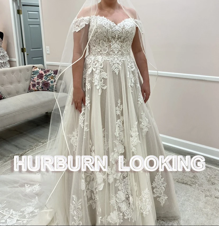 HERBURN Trendy Pleated Wedding Dresses New Arrival Appliques A-line Lace up Sleeveless Robe De Soiree De Mariage Customized