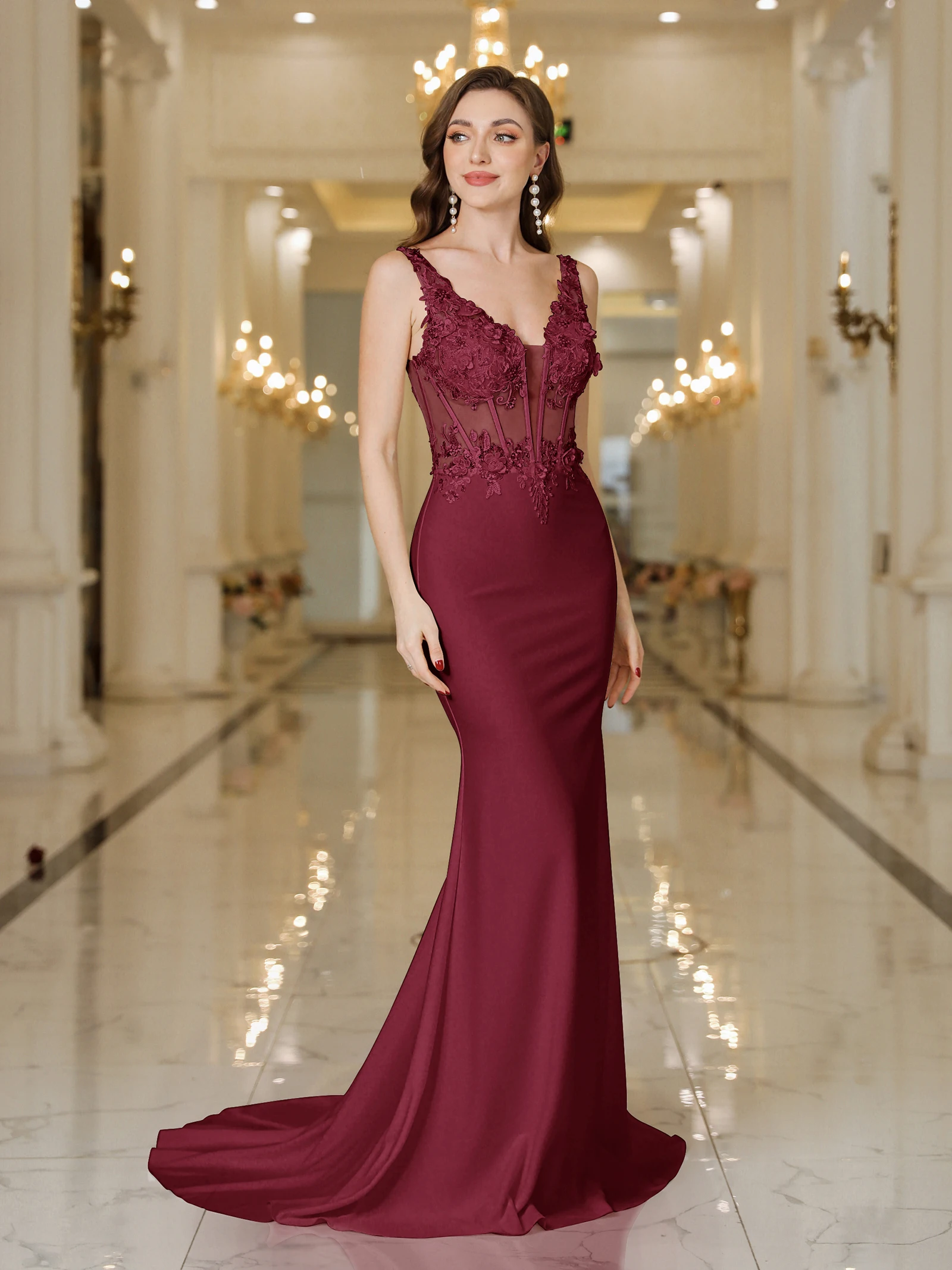 MisShow Elegant Straps White Mermaid Wedding Dresses Lace Pearls Backless V Neck Sleeveless Formal Party Gowns Vestido Marriee