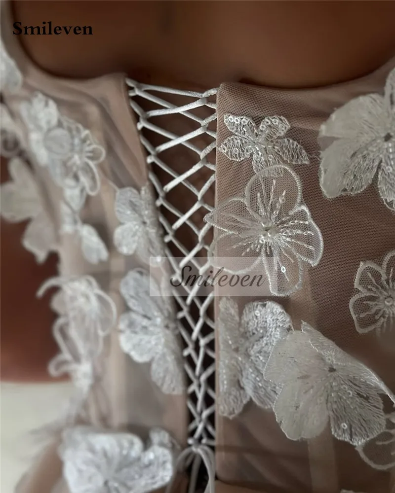 Smileven 3D Lace Flowers Wedding Dresses Champlgne Spaghetti Strao Bride Dresses Kenn Length Vestido de novia 2026 Customized