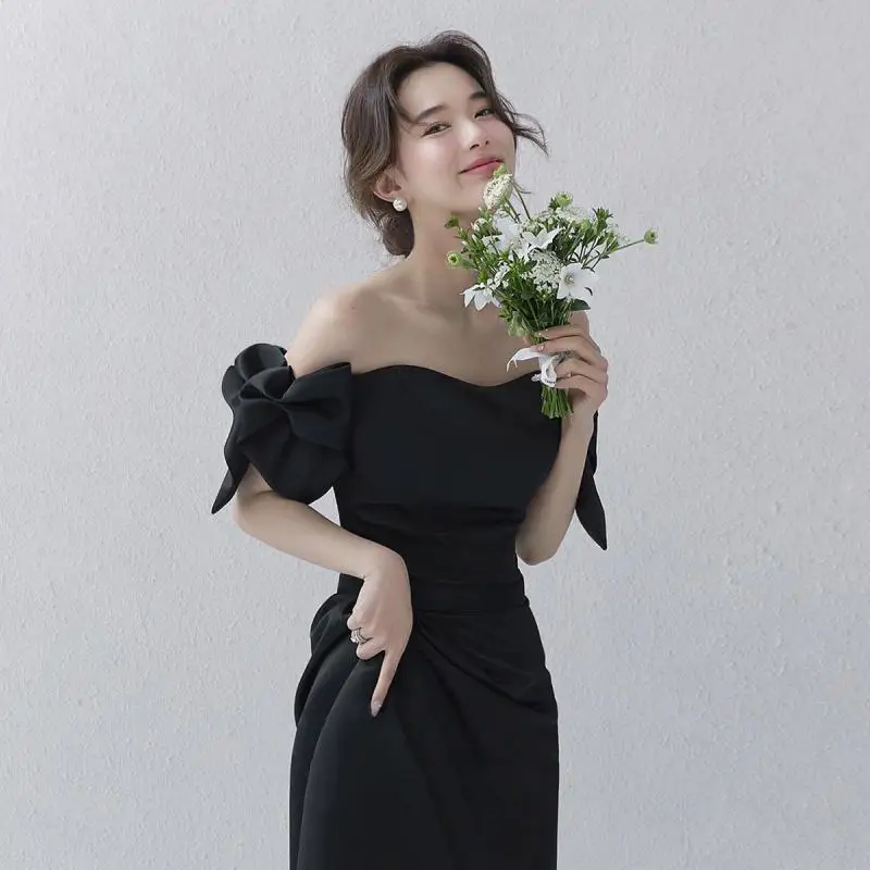 Off The Shoulder Satin Wedding Dress 2024 New Bridal Dress Black Formal A Line Party Prom Dress Vestidos De Novia Customized