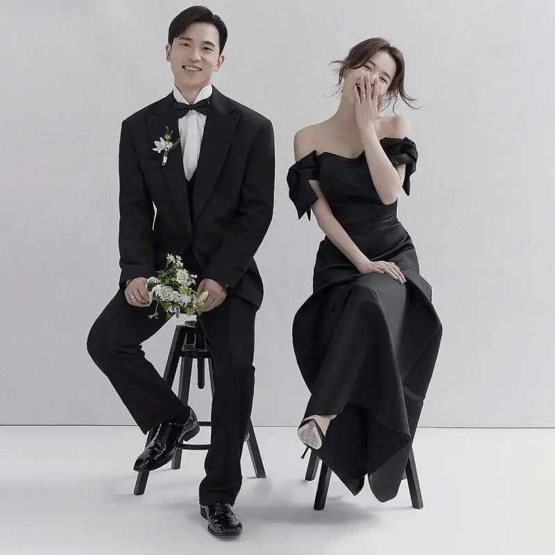 Off The Shoulder Satin Wedding Dress 2024 New Bridal Dress Black Formal A Line Party Prom Dress Vestidos De Novia Customized