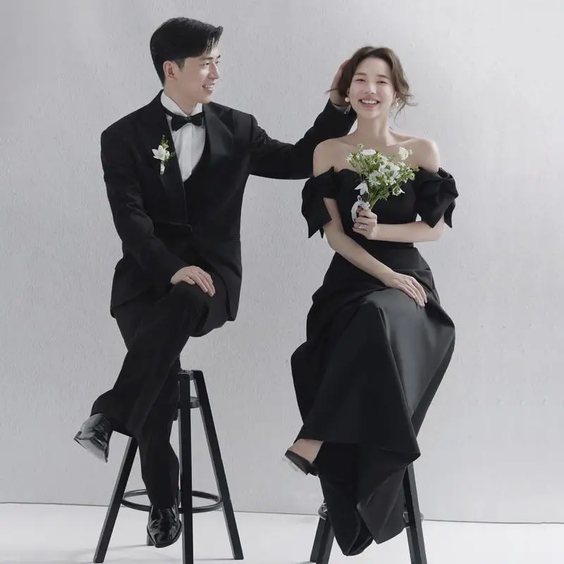 Off The Shoulder Satin Wedding Dress 2024 New Bridal Dress Black Formal A Line Party Prom Dress Vestidos De Novia Customized
