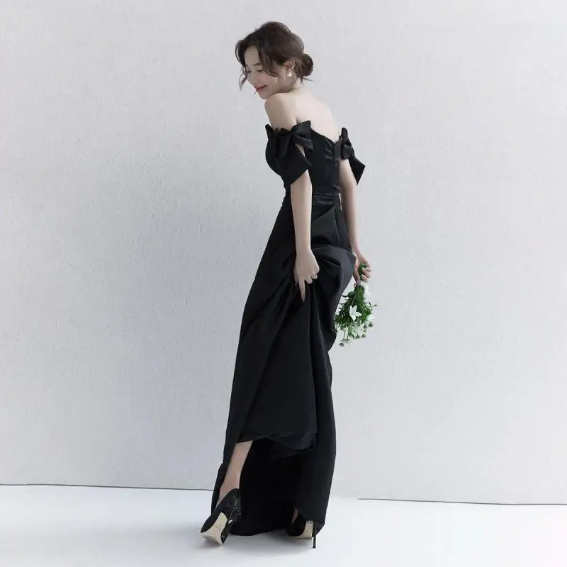 Off The Shoulder Satin Wedding Dress 2024 New Bridal Dress Black Formal A Line Party Prom Dress Vestidos De Novia Customized