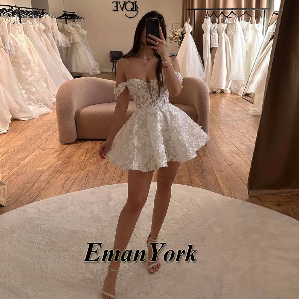 EmanY Attractive Mini Wedding Dresses for Mariages with Appliques Off the Shoulder Lace up A-line Vestido De Novia Customized