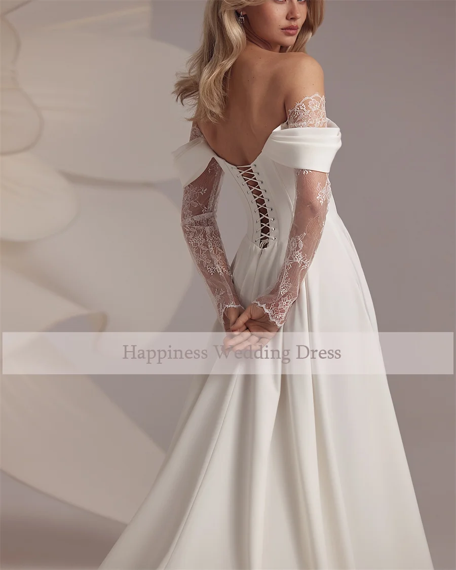 Customized Strapless Corset Designs 3/4 Lace Sleeve Wedding Dress A-Line Front Split Lace Up Bridal Gowns Vestidos De Novia