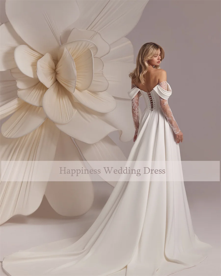Customized Strapless Corset Designs 3/4 Lace Sleeve Wedding Dress A-Line Front Split Lace Up Bridal Gowns Vestidos De Novia