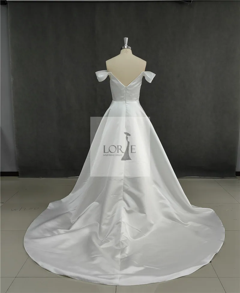 LORIE Soft Satin A Line Wedding Dresses Sleeveless Off The Shoulder Bridal Gowns Long Train Wedding Party Gowns Customized