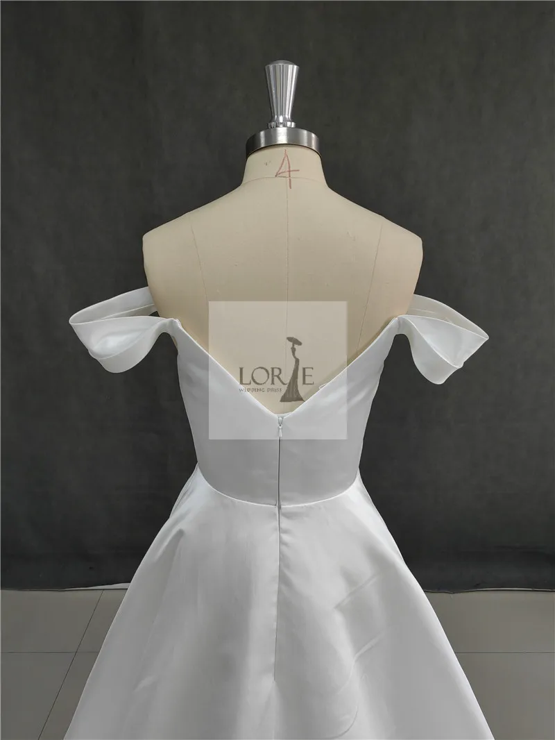 LORIE Soft Satin A Line Wedding Dresses Sleeveless Off The Shoulder Bridal Gowns Long Train Wedding Party Gowns Customized