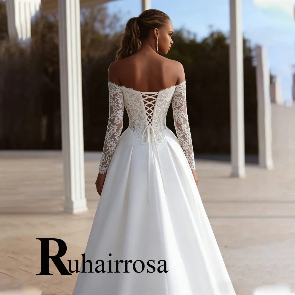 Ruhair Fashion Sweetheart Wedding Dresses Lace Appliques Off the Shoulder A-line Pleat Bridal Gown Vestido De Noiva Customised