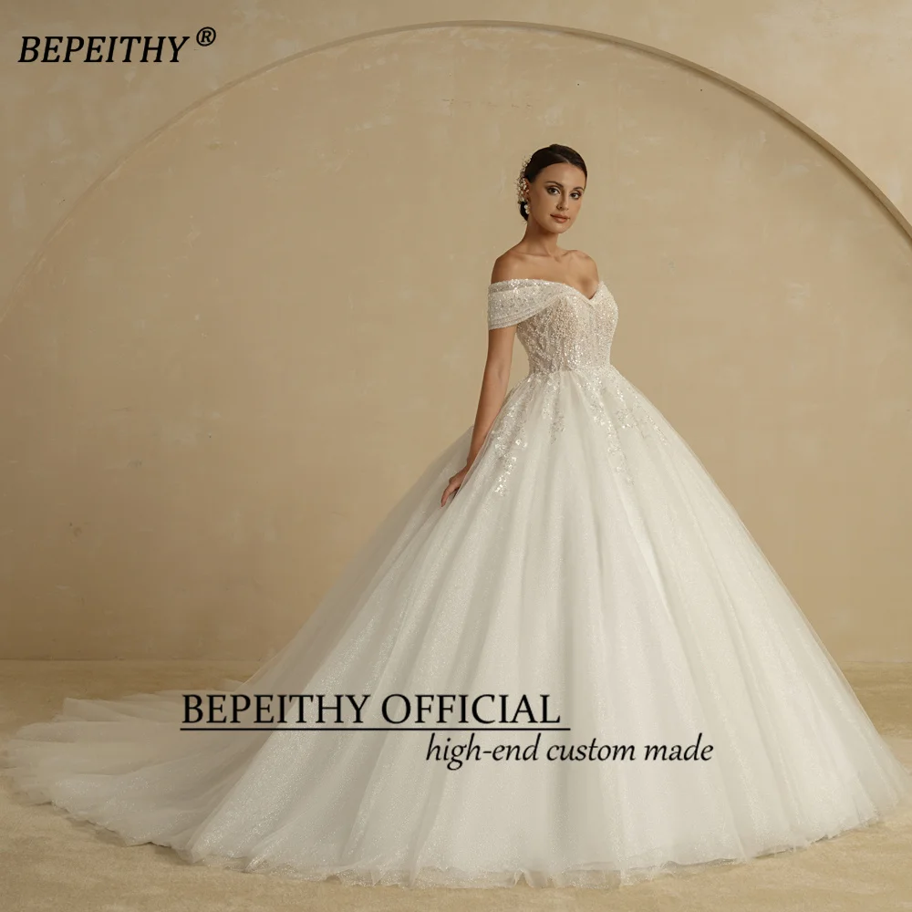 BEPEITHY Customized Plus Size Princess Wedding Dresses 2026 For Bride Off Shoulder Sleeveless Women Glitter Ball Bridal Gown