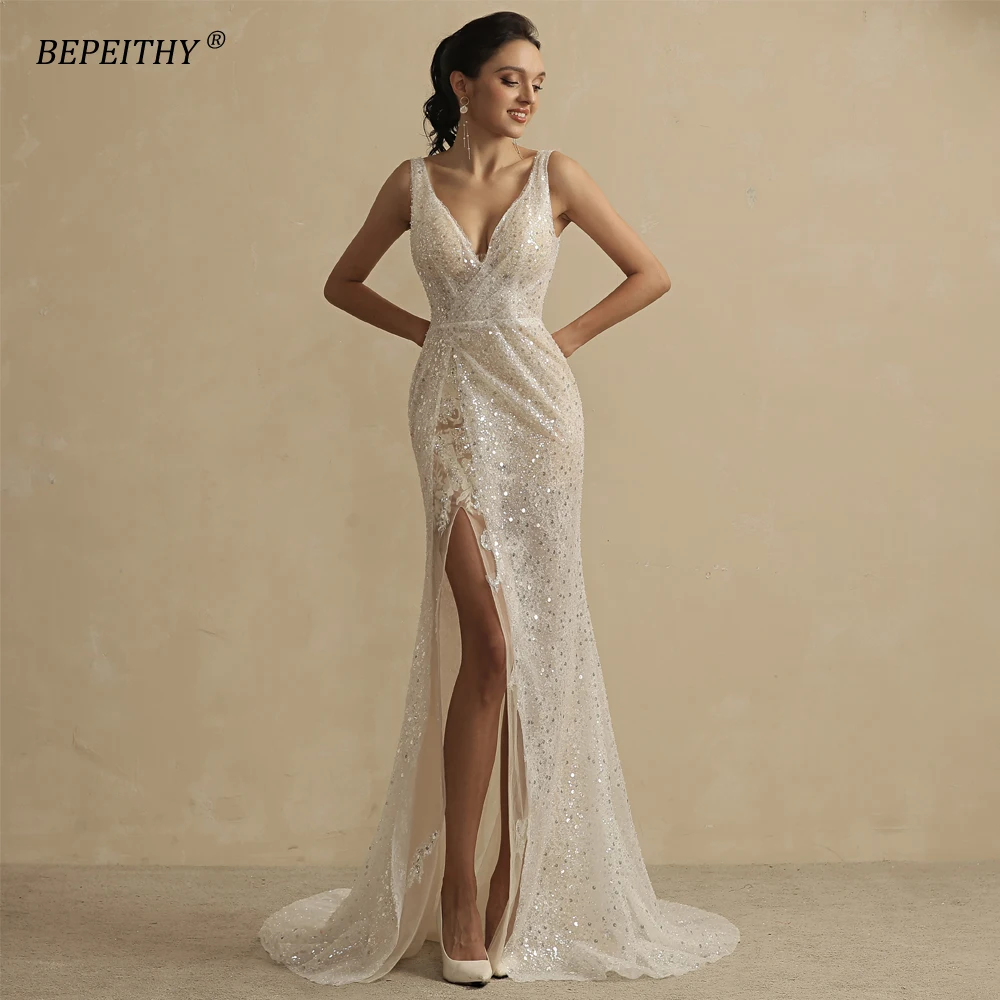 BEPEITHY Customized Plus Size Princess Wedding Dresses 2026 For Bride Off Shoulder Sleeveless Women Glitter Ball Bridal Gown