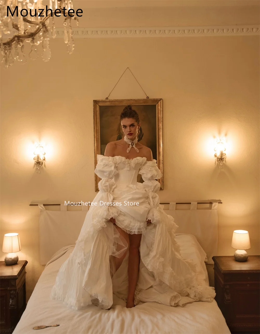 Mouzhetee A-Line Off The Shoulder Elegant Wedding Dresses Classic Lace Long Sleeve Brides Gown Custom Made 2025