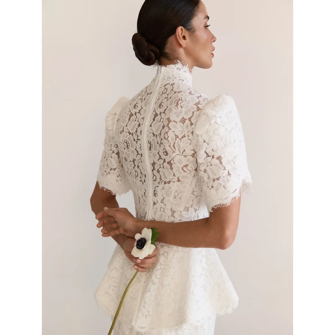 Rebecca Customized High Neck Short Sleeve Prom Dress Floor-Length Vestidos De Noche Lace Embroidery Floral Appliques Formal 2026