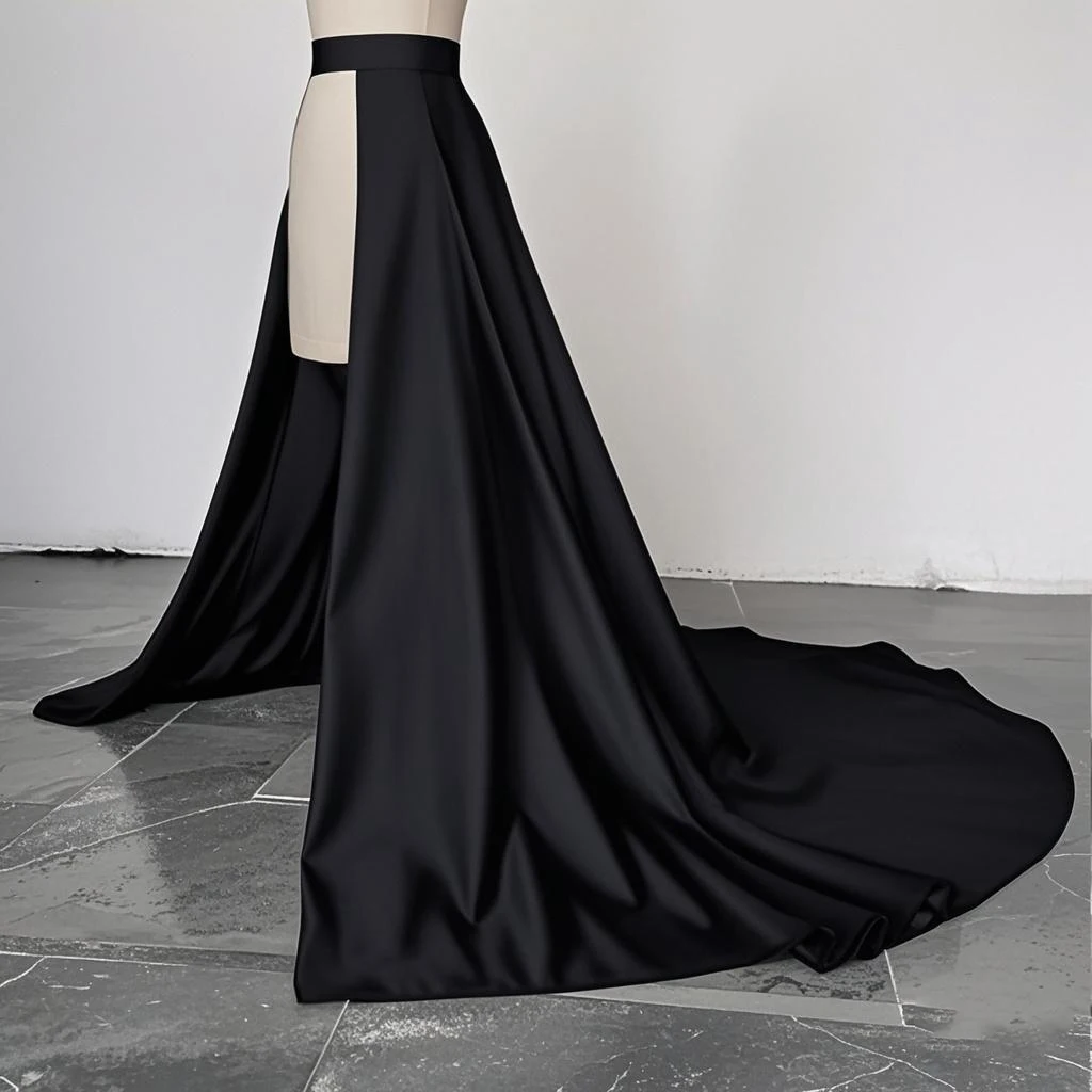 Black Satin Detachable Overskirt Bridal Removable Train Wasitband Front Open Formal Party Skirt Customized 2026