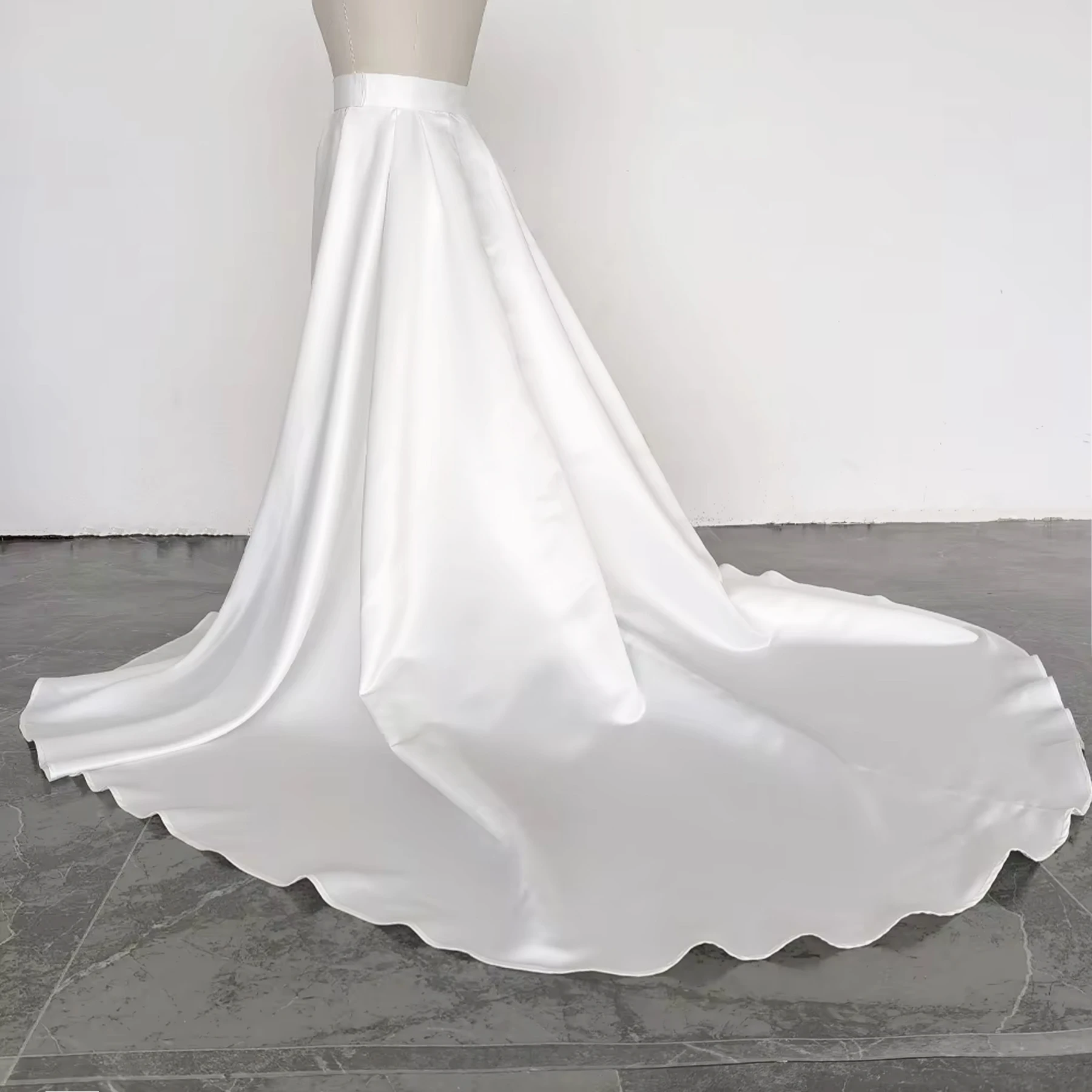 Black Satin Detachable Overskirt Bridal Removable Train Wasitband Front Open Formal Party Skirt Customized 2026
