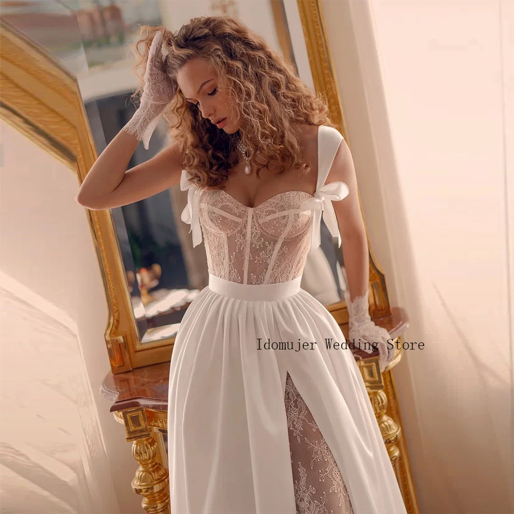 A-line Wedding Dress Princess Spaghetti Straps Satin Bridal Dress Elegant Handmade Bow Bride Gown Vestidos De Novia Customized