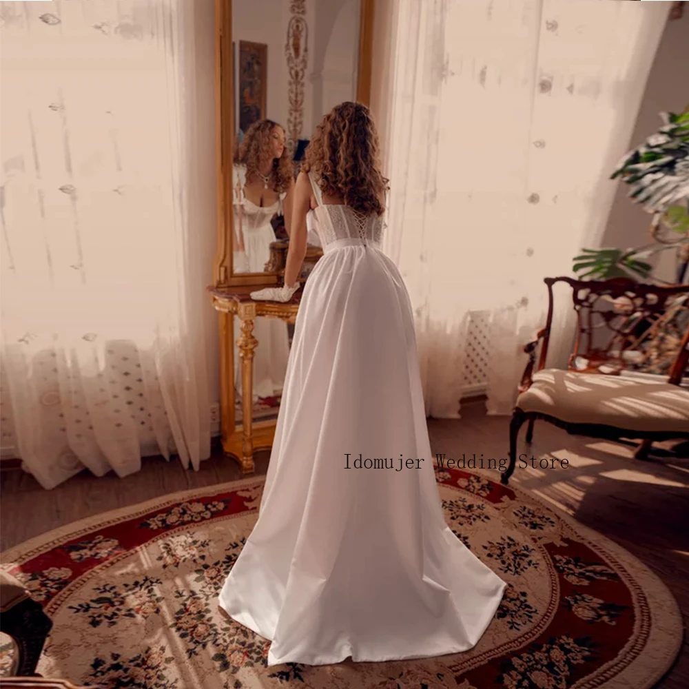 A-line Wedding Dress Princess Spaghetti Straps Satin Bridal Dress Elegant Handmade Bow Bride Gown Vestidos De Novia Customized