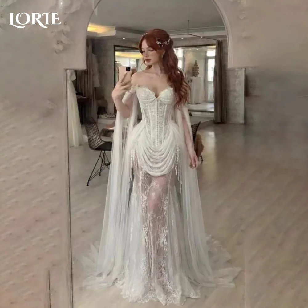 LORIE Lace Vintage Wedding Dresses Applique Shawl Sweetheart Pleats Backless A-Line Mermaid Bridal Gown Customized Party Dresses