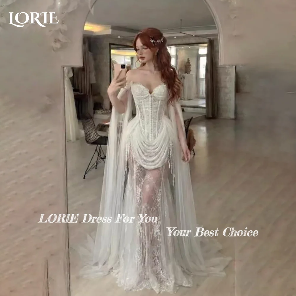 LORIE Lace Vintage Wedding Dresses Applique Shawl Sweetheart Pleats Backless A-Line Mermaid Bridal Gown Customized Party Dresses