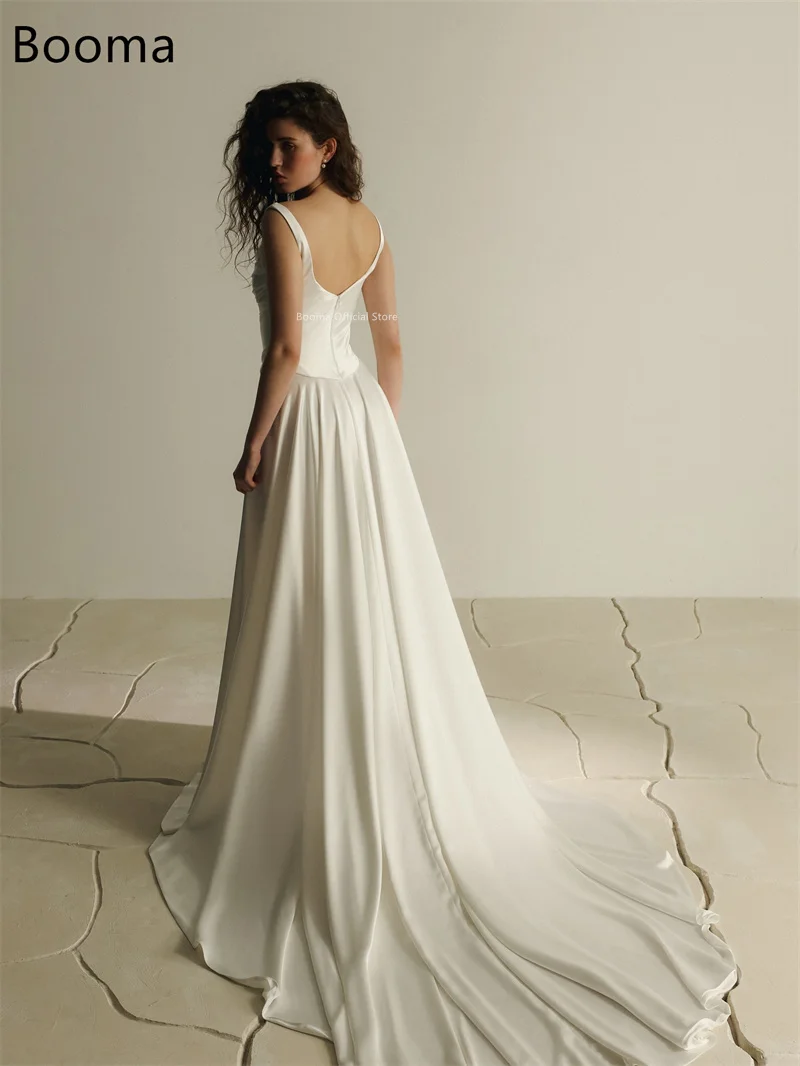 Booma A-Line Simple Spaghetti Strap Wedding Dresses Sleeveless Satin Long Pleat Elegant Brides Gown Custom Made 2026