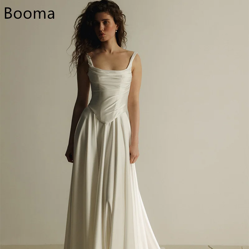 Booma A-Line Simple Spaghetti Strap Wedding Dresses Sleeveless Satin Long Pleat Elegant Brides Gown Custom Made 2026