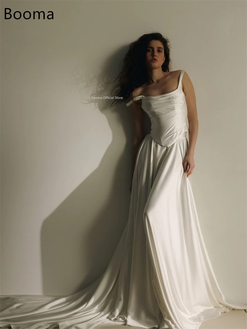 Booma A-Line Simple Spaghetti Strap Wedding Dresses Sleeveless Satin Long Pleat Elegant Brides Gown Custom Made 2026