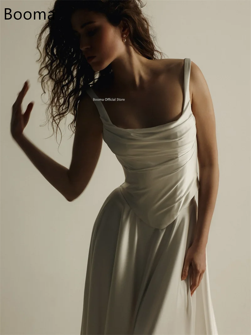 Booma A-Line Simple Spaghetti Strap Wedding Dresses Sleeveless Satin Long Pleat Elegant Brides Gown Custom Made 2026