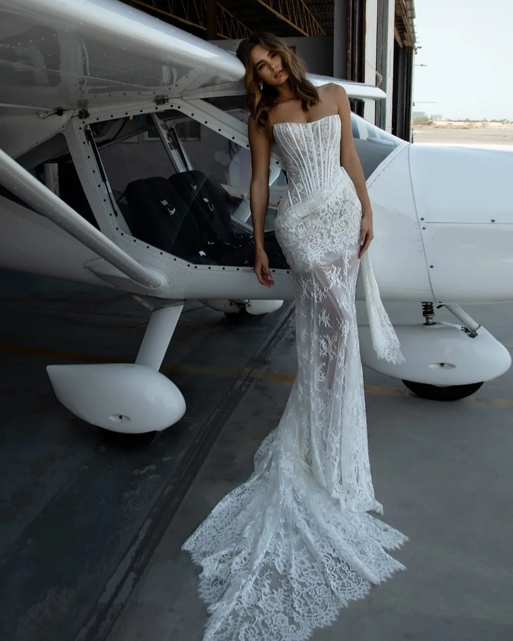 Kyoto Customized Pleated Lace Flower Sheath Wedding Dress Strapless Detachable Train vestidos de novia Exquisite Evening Dresses