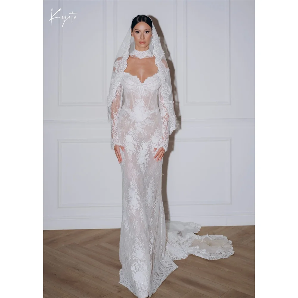Kyoto Customized White Floral Lace Wedding Dress Off Shoulder Long Sleeves Vestidos De Noiva Exquisite Mermaid Evening Dresses
