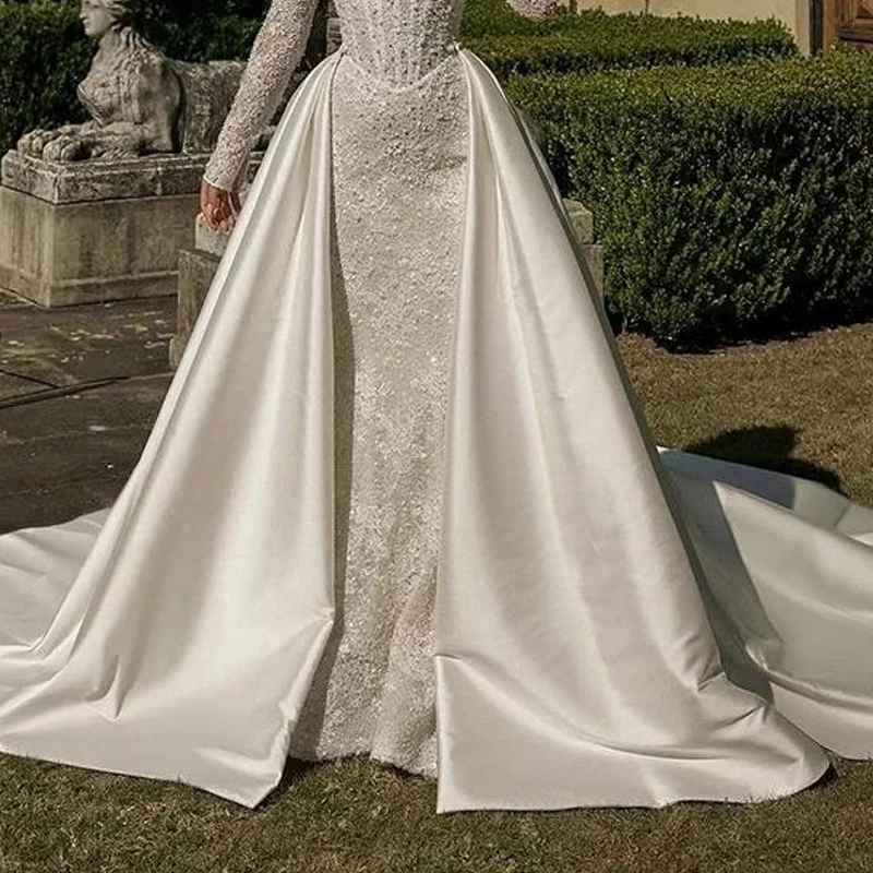 Modern Satin Detachable Long Train Wedding Removable Overskirt For Dresses Bridal skirt Customized 2025