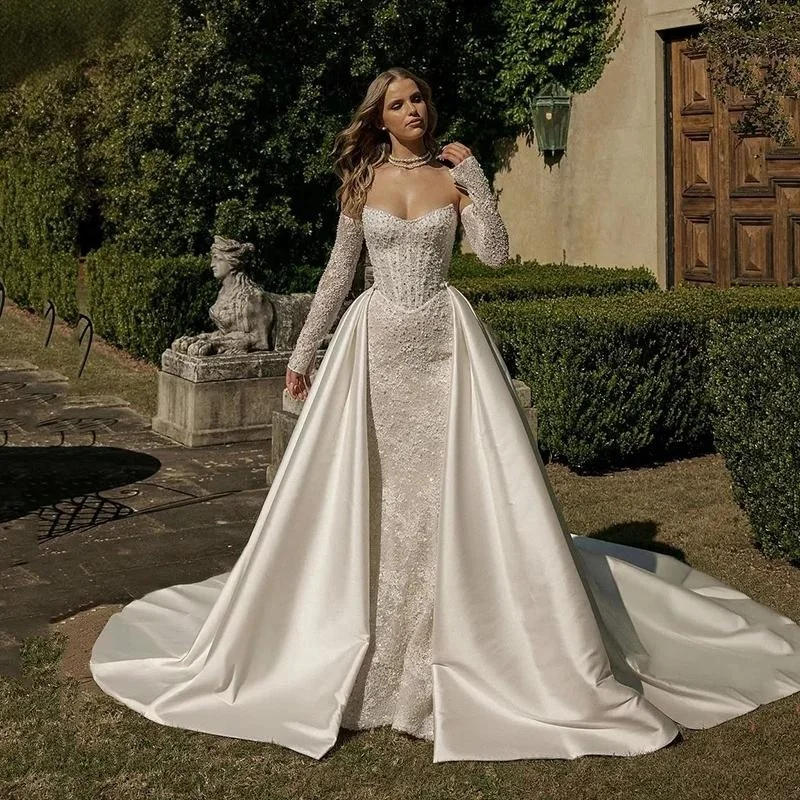 Modern Satin Detachable Long Train Wedding Removable Overskirt For Dresses Bridal skirt Customized 2025
