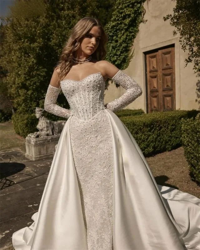 Modern Satin Detachable Long Train Wedding Removable Overskirt For Dresses Bridal skirt Customized 2025