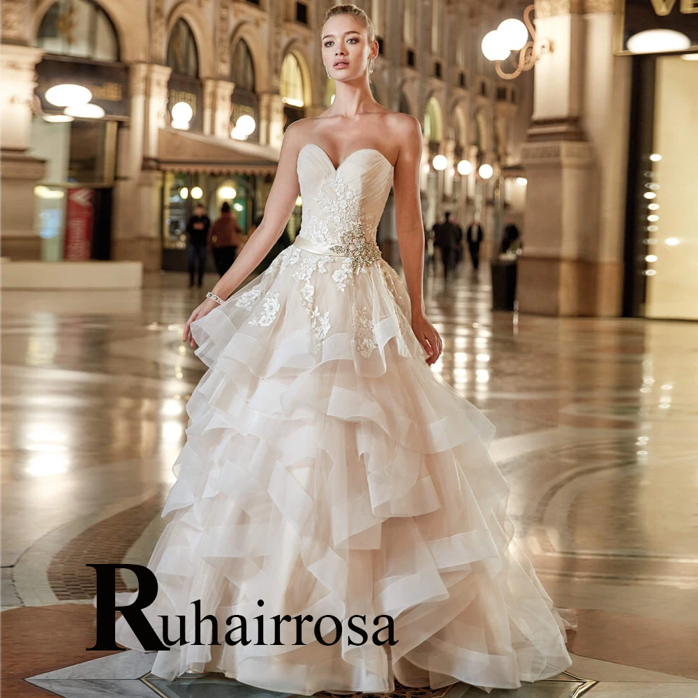 Ruhair Trendy Strapless Wedding Dresses for Women Mini Corset Lace Appliques A-line Bridal Gown Robe De Mariee Customized