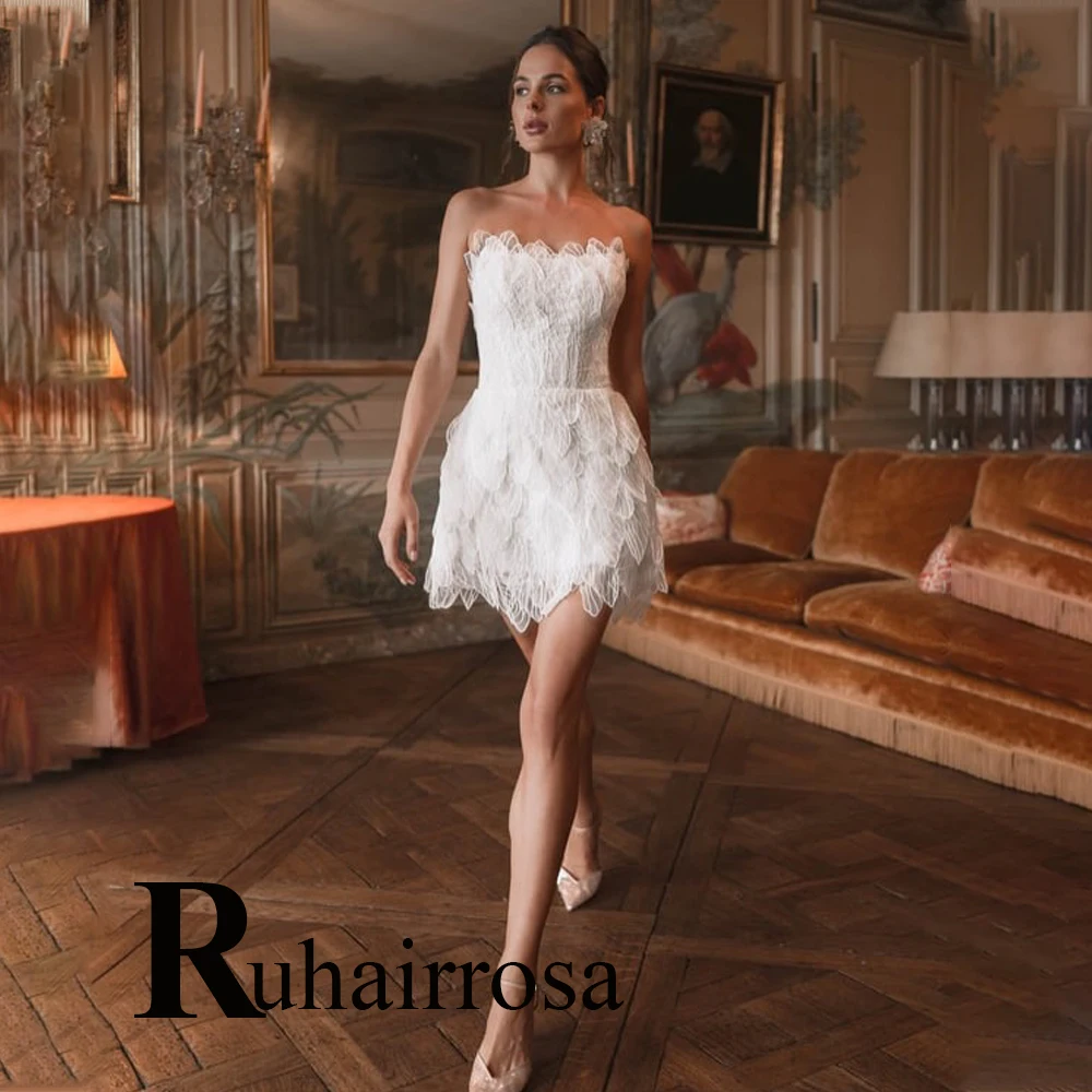 Ruhair Trendy Strapless Wedding Dresses for Women Mini Corset Lace Appliques A-line Bridal Gown Robe De Mariee Customized