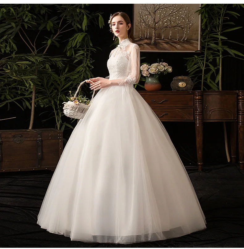 2026 New High Neck Three Quarter Sleeve Wedding Dress Sexy Lace Applique Plus Size Vintage Bridal Gown Robe De Mariee Customized
