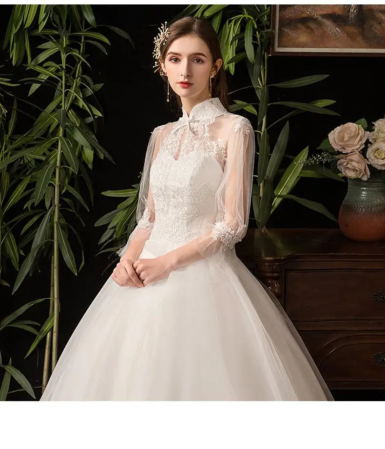 2026 New High Neck Three Quarter Sleeve Wedding Dress Sexy Lace Applique Plus Size Vintage Bridal Gown Robe De Mariee Customized