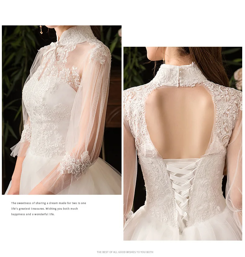 2026 New High Neck Three Quarter Sleeve Wedding Dress Sexy Lace Applique Plus Size Vintage Bridal Gown Robe De Mariee Customized