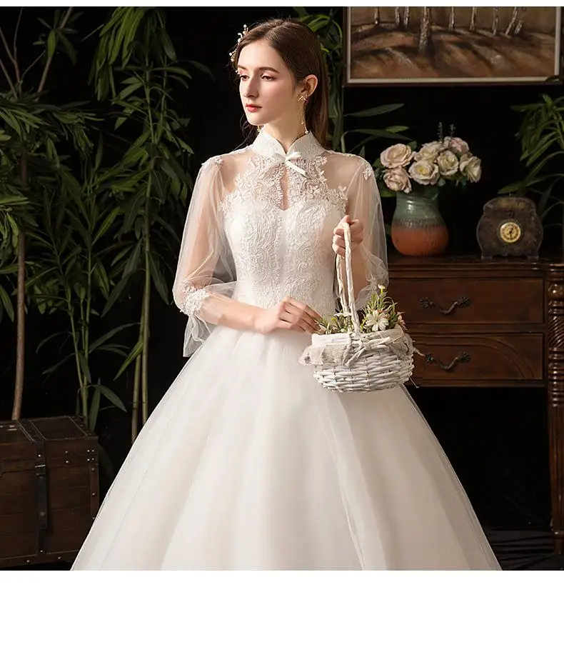 2026 New High Neck Three Quarter Sleeve Wedding Dress Sexy Lace Applique Plus Size Vintage Bridal Gown Robe De Mariee Customized