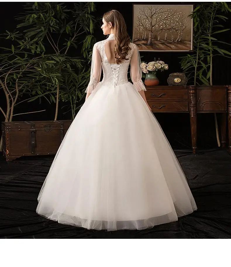 2026 New High Neck Three Quarter Sleeve Wedding Dress Sexy Lace Applique Plus Size Vintage Bridal Gown Robe De Mariee Customized