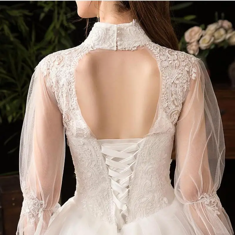 2026 New High Neck Three Quarter Sleeve Wedding Dress Sexy Lace Applique Plus Size Vintage Bridal Gown Robe De Mariee Customized
