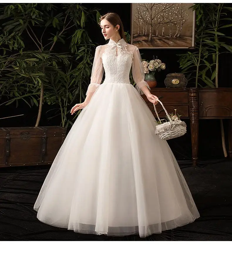 2026 New High Neck Three Quarter Sleeve Wedding Dress Sexy Lace Applique Plus Size Vintage Bridal Gown Robe De Mariee Customized