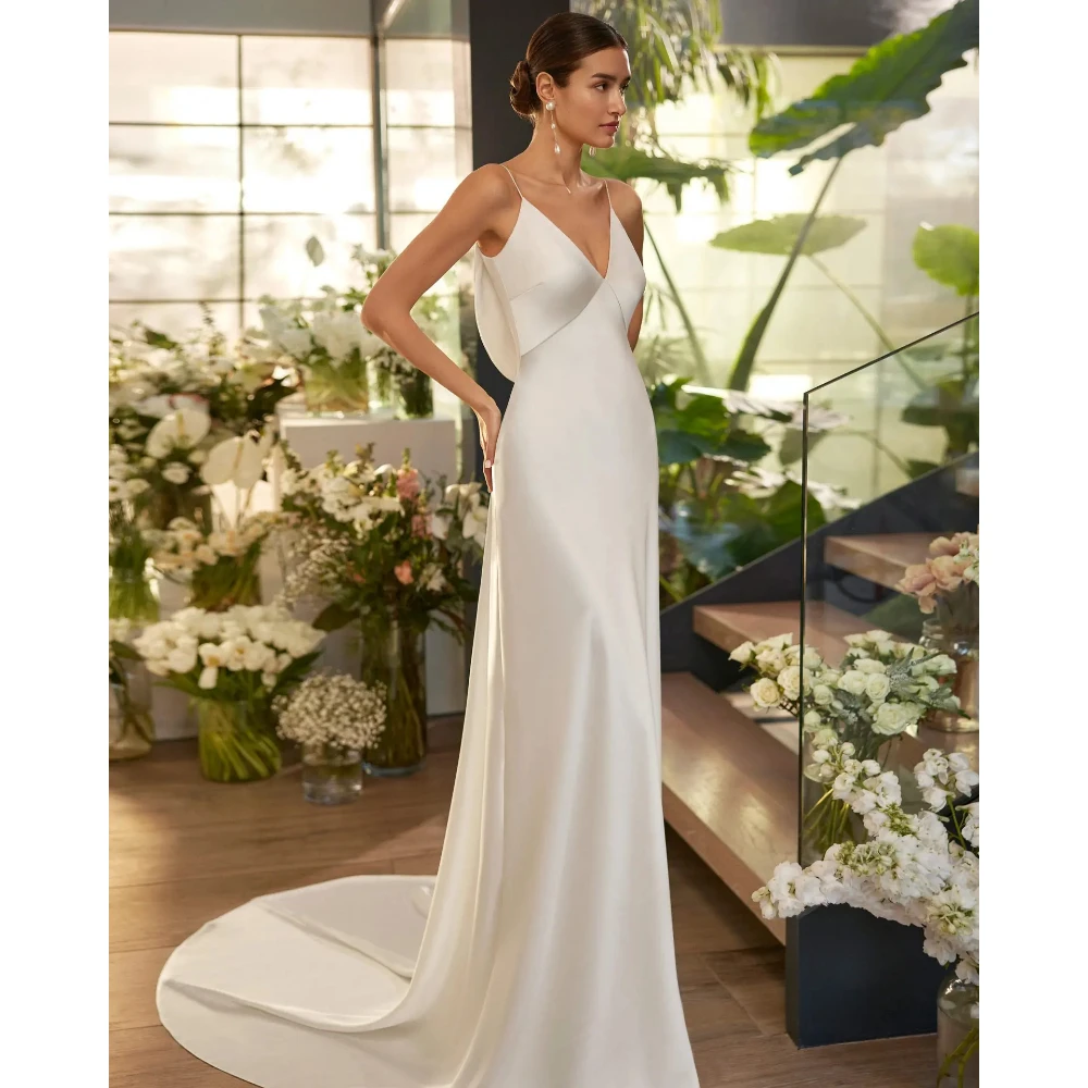 Simple Wedding Dresses for Woman Customized Spaghetti Straps V Neck Ivory Mermaid Bridal Gowns Sexy Backless Bridal Dress 2026