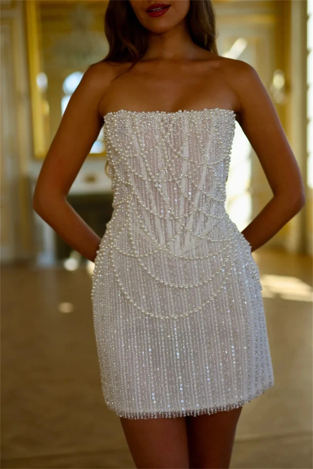 ZHUISHU Luxury Short Wedding Dress 2025 Pearls Beading Strapless Open Back Party Dresses Customized Mini Vestidos De Novia Boda