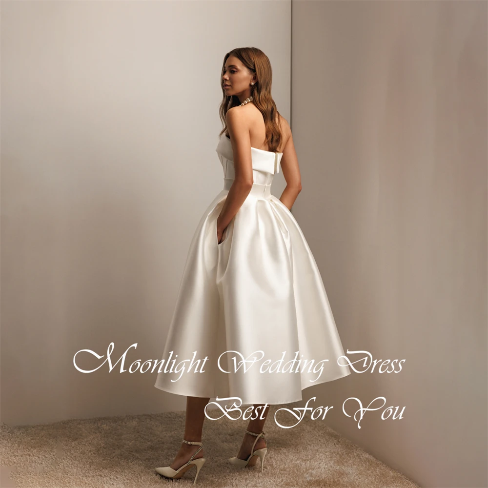 Simple Pleat Strapless A-Line Wedding Dress Women 2026 Sleeveless Backless Mid- Calf Bridal Gown Vestidos De Novia Customized