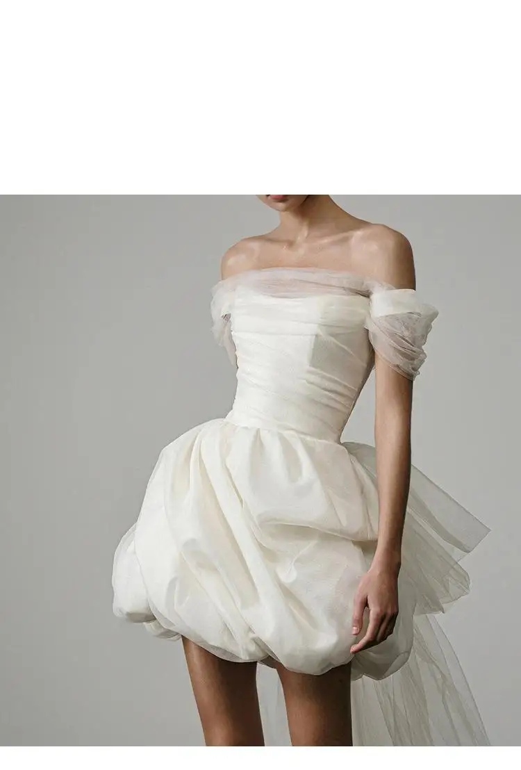 Newest Short Wedding Dresses Classic Elegant Boat Neck Simple Bridal Dress Backless Sexy Vestidos De Novia Customized